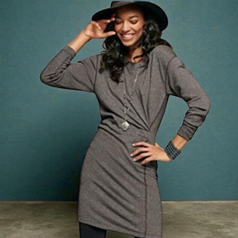 CAbi 3650 Gray Long Sleeve Faux Wrap Pull On Sweatshirt Dress - Picture 2 of 7